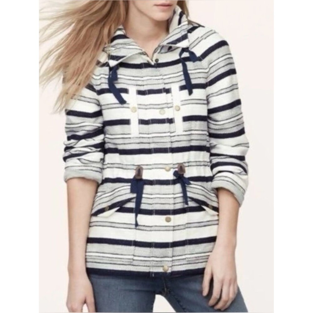 Ann Taylor LOFT Jersey Lined Nautical Striped Breton Anorak Jacket Coat. XS.